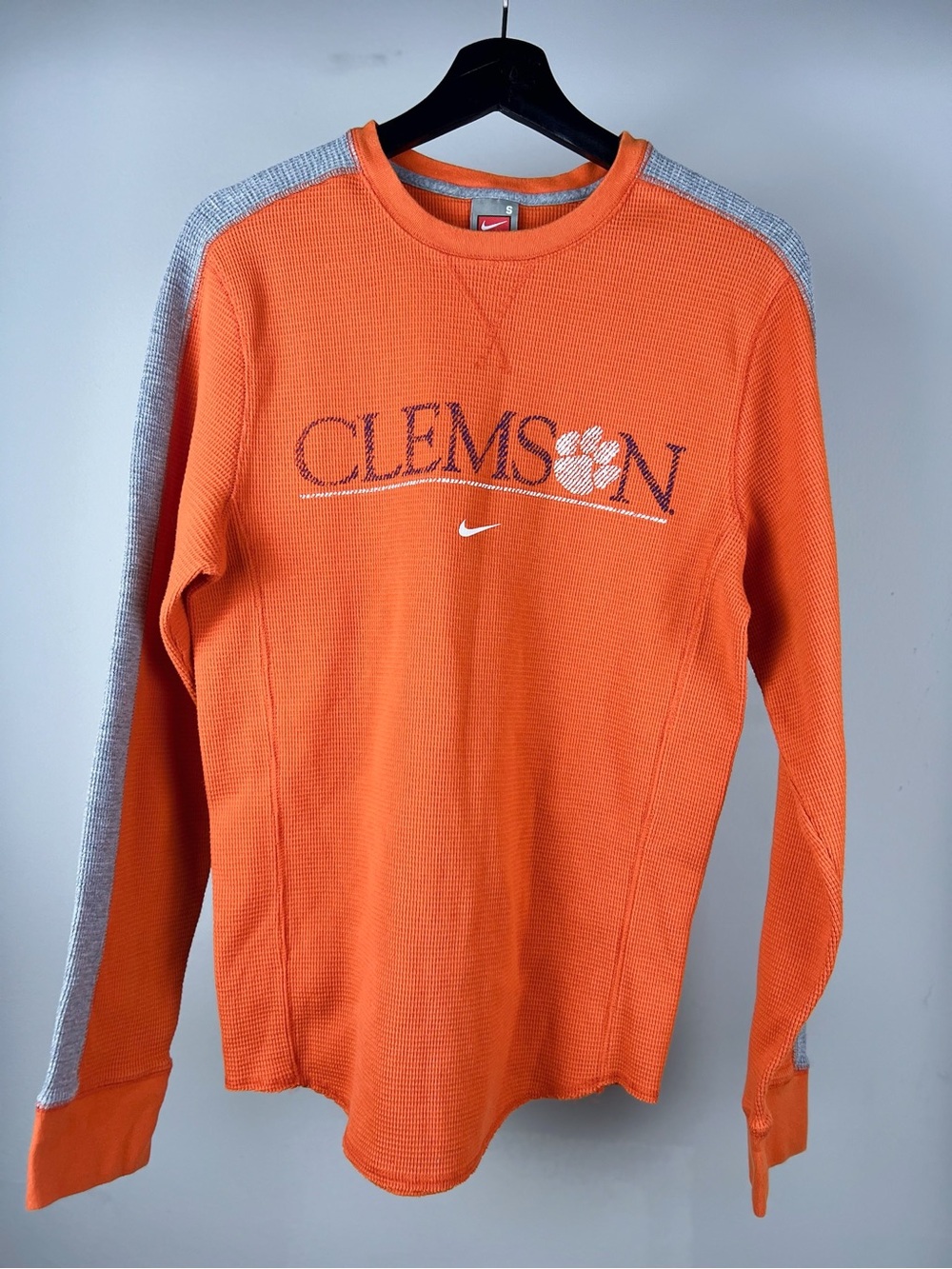 Nike Orange Clemson Crewneck Sweater with Gray Shoulder Stripes